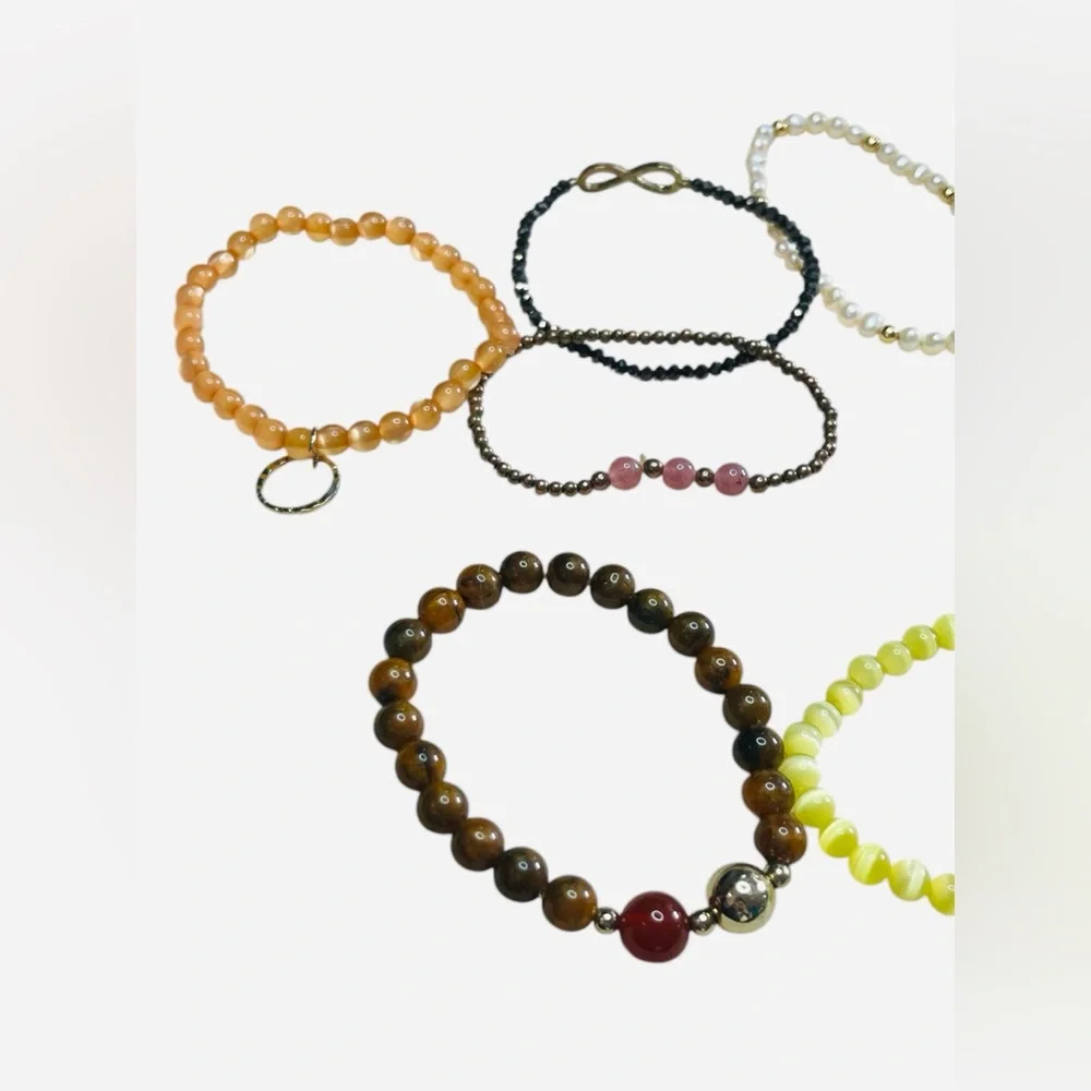 Lot of ten stretchy bracelet bangles included beaded wrap bracelets